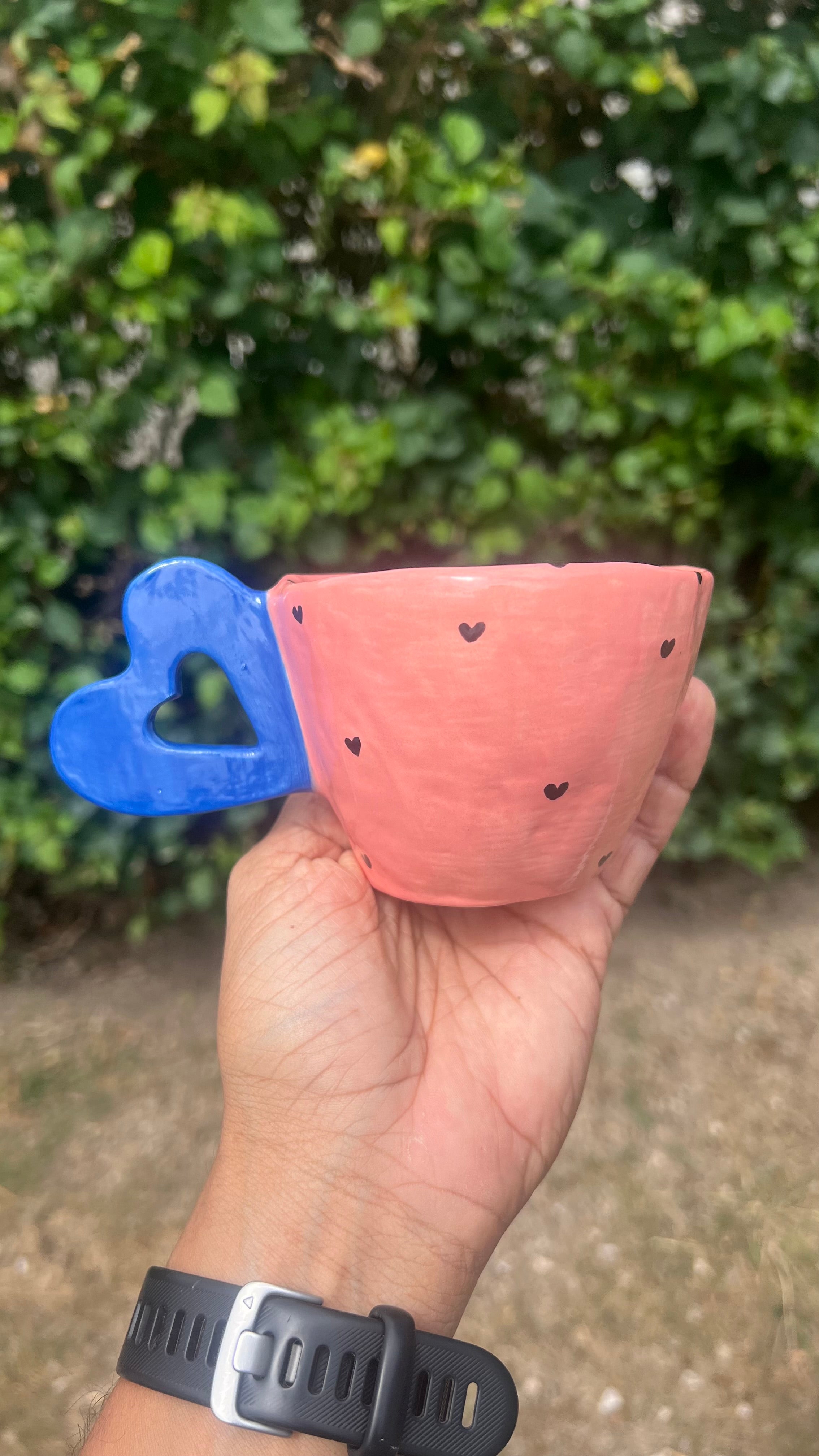 Taza color flamingo - handle azul