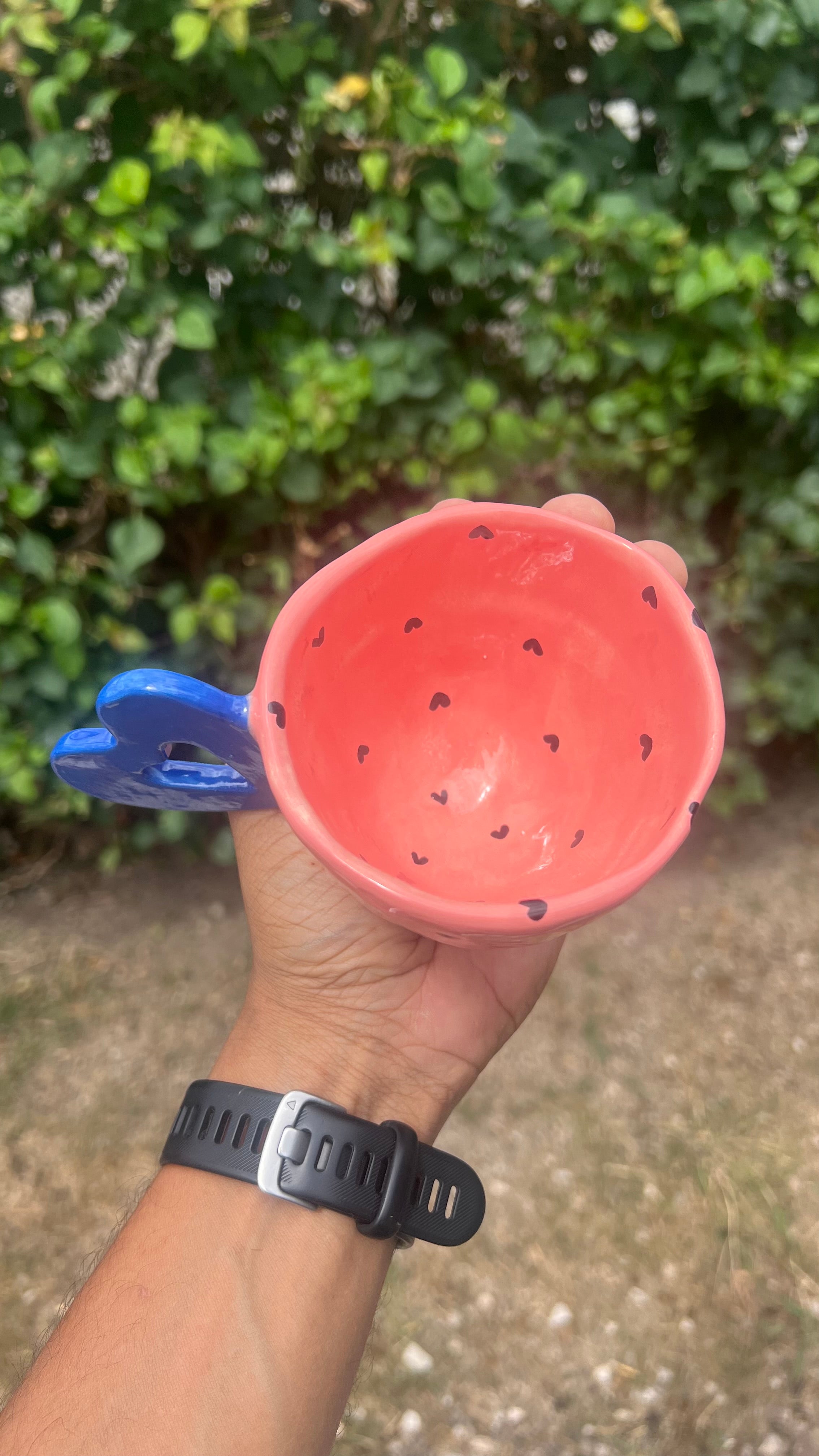 Taza color flamingo - handle azul